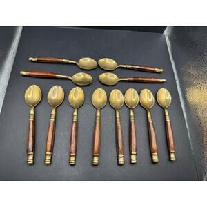 Pottery Barn Golden Antique Bronze Rosewood 12 Piece Flatware Spoon Set